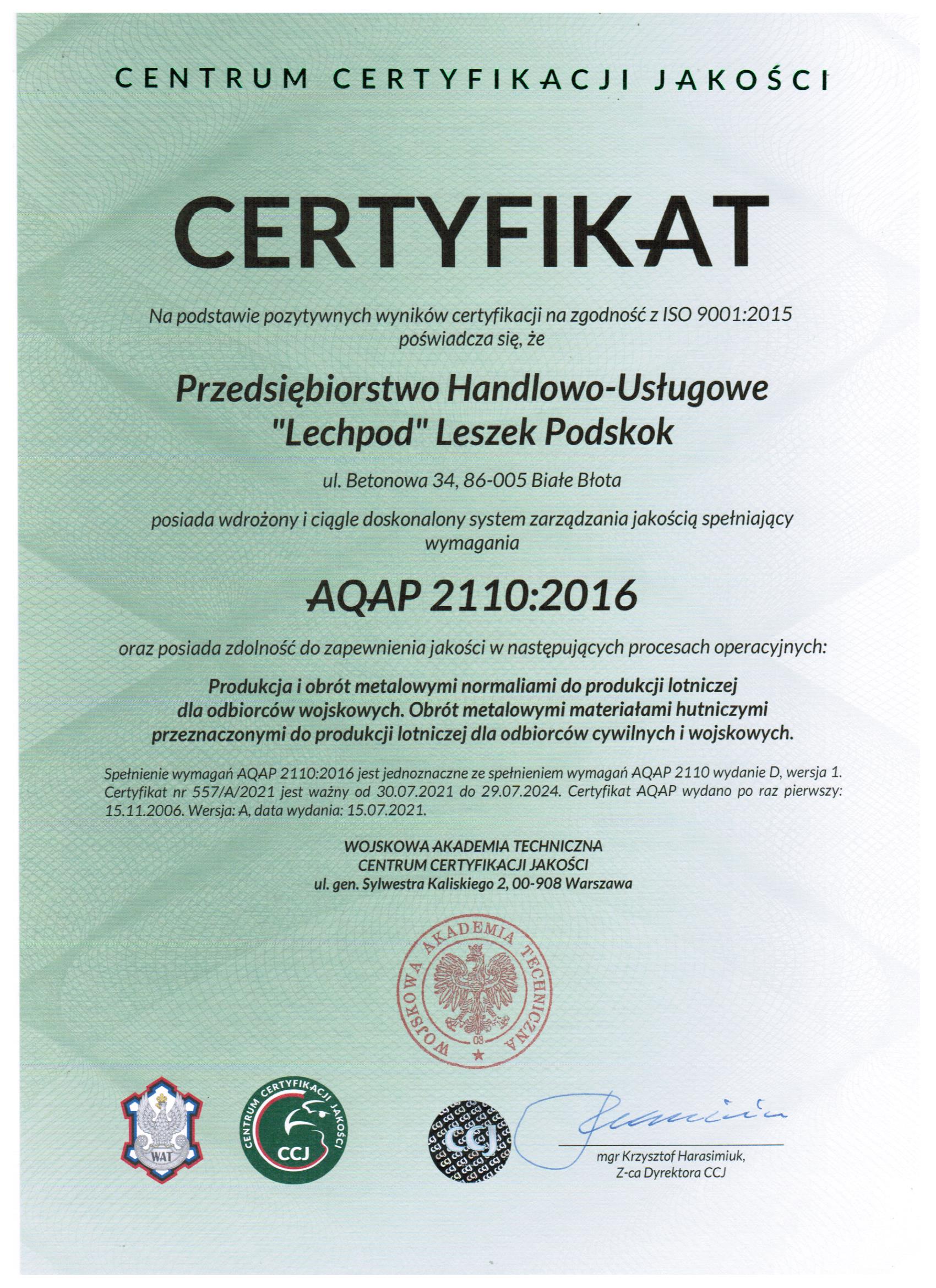AQAP 2110-2016 z 2021 roku